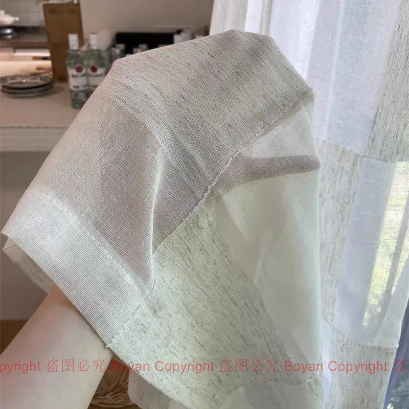 PLAID CHECK SHEER CURTAINS - Linen-Look Voile Tulle Panel - Vintage Grid & Airy