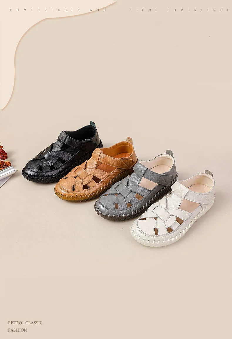 New patches gladiator sandals women's handmade bohemian shoes big size 43 woman real leather sandal ladies patchwork strap flats