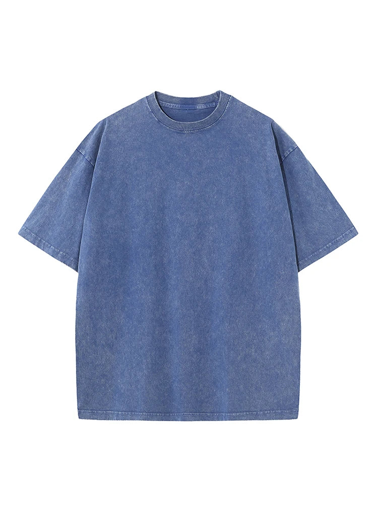 2026 Summer Washed T-Shirts 230G Heavy Cotton Vintage Faded Color Plus Size Unisex Basic Tee Short Sleeve Loose Workout Tops