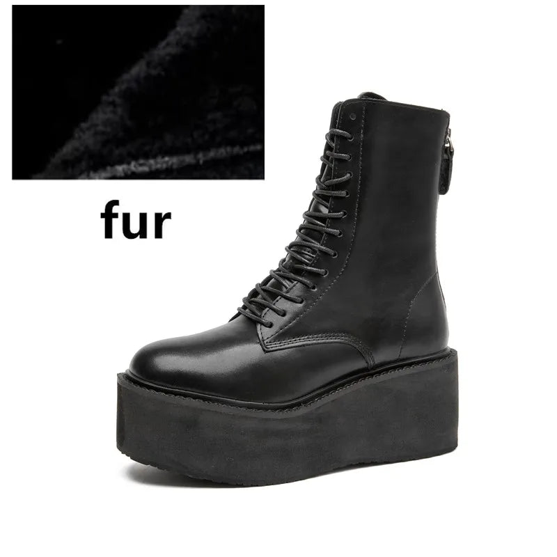 Women's Platform Boots - Lace-Up Leather - Retro Steps