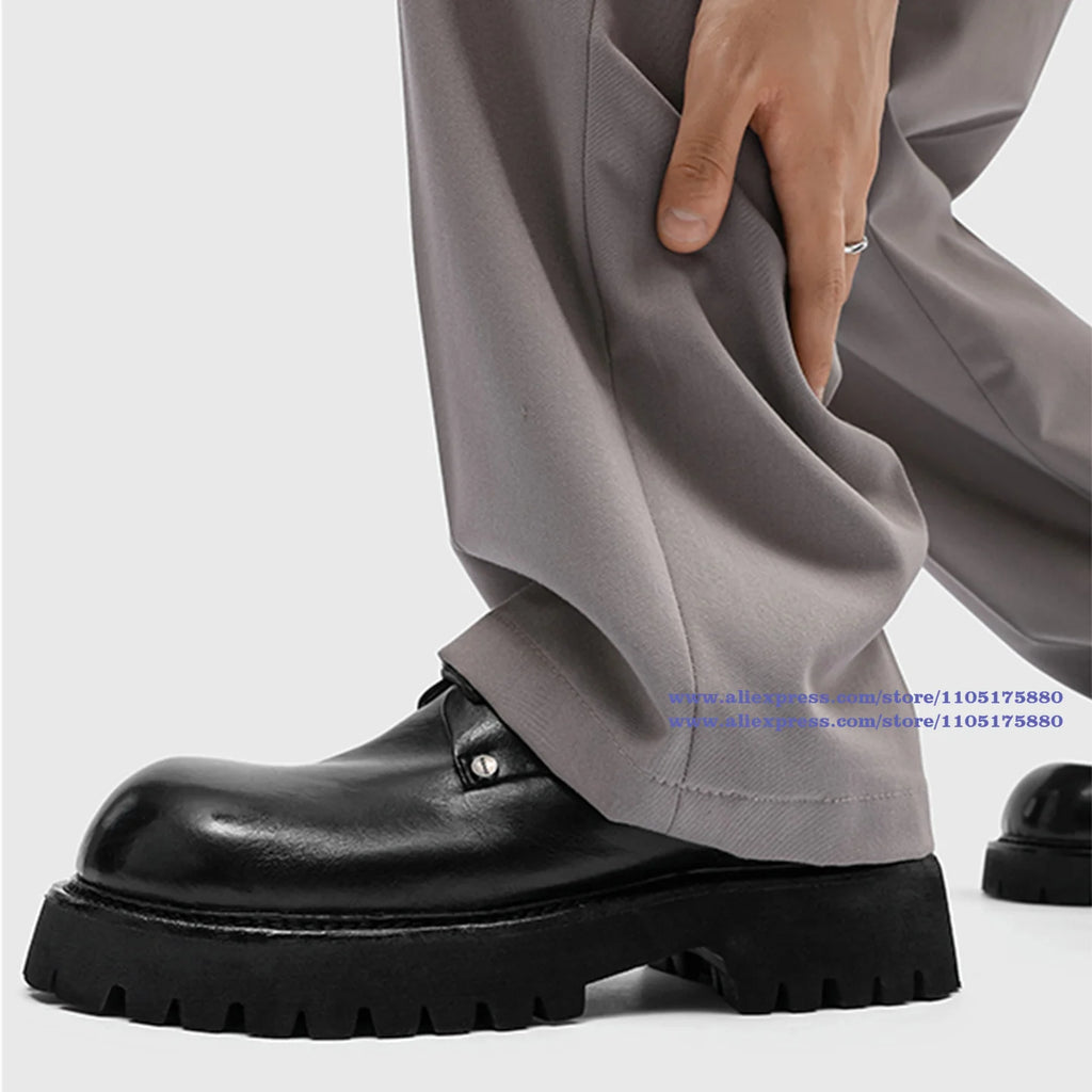 RIVET KING - Men's Thick-Sole Rivet Derby Shoes - Height-Increase Big Round Toe Luxury Casual Leather Shoes