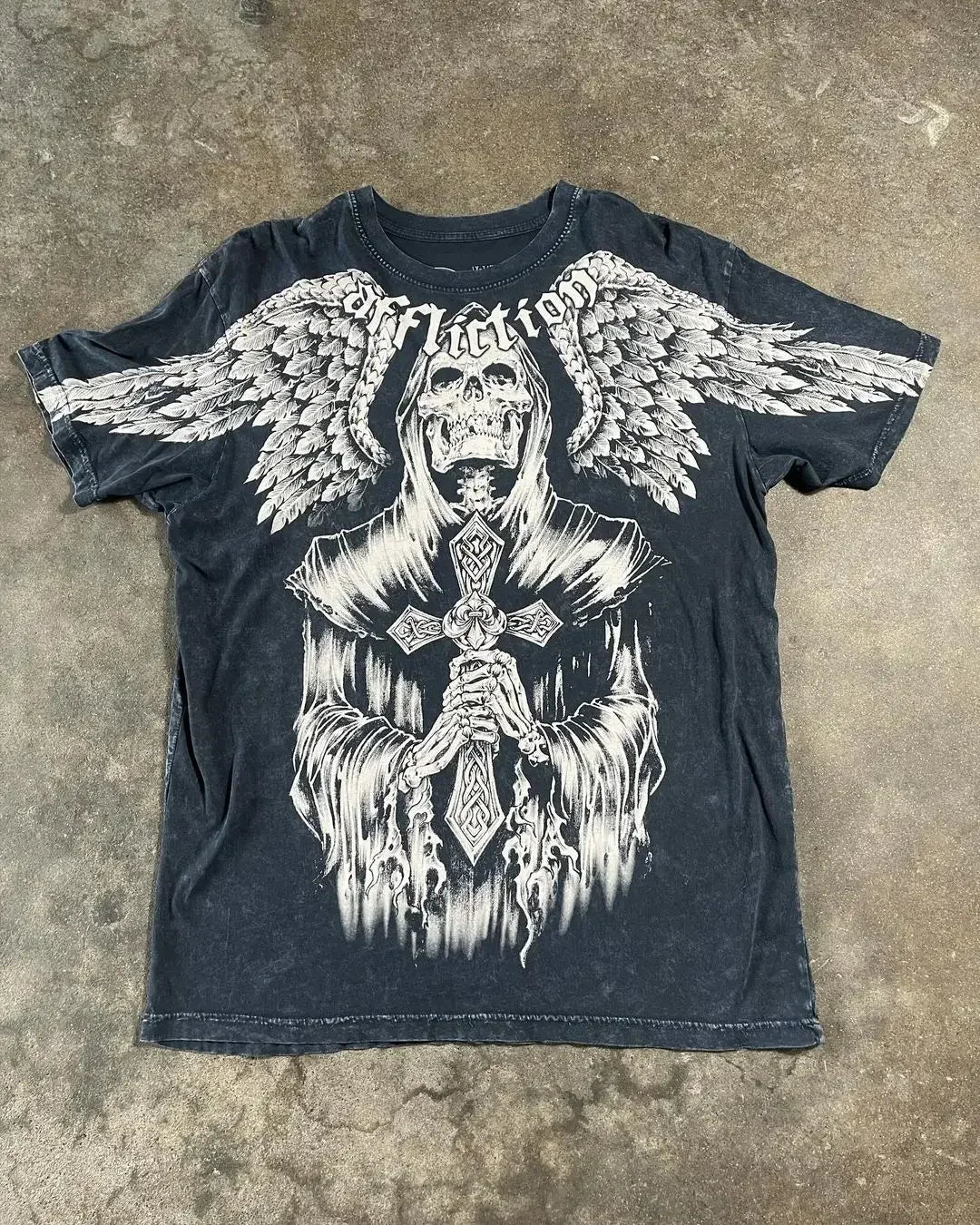 Affliction Skull Cross Long Sleeve Tee - Y2K Gothic Oversized