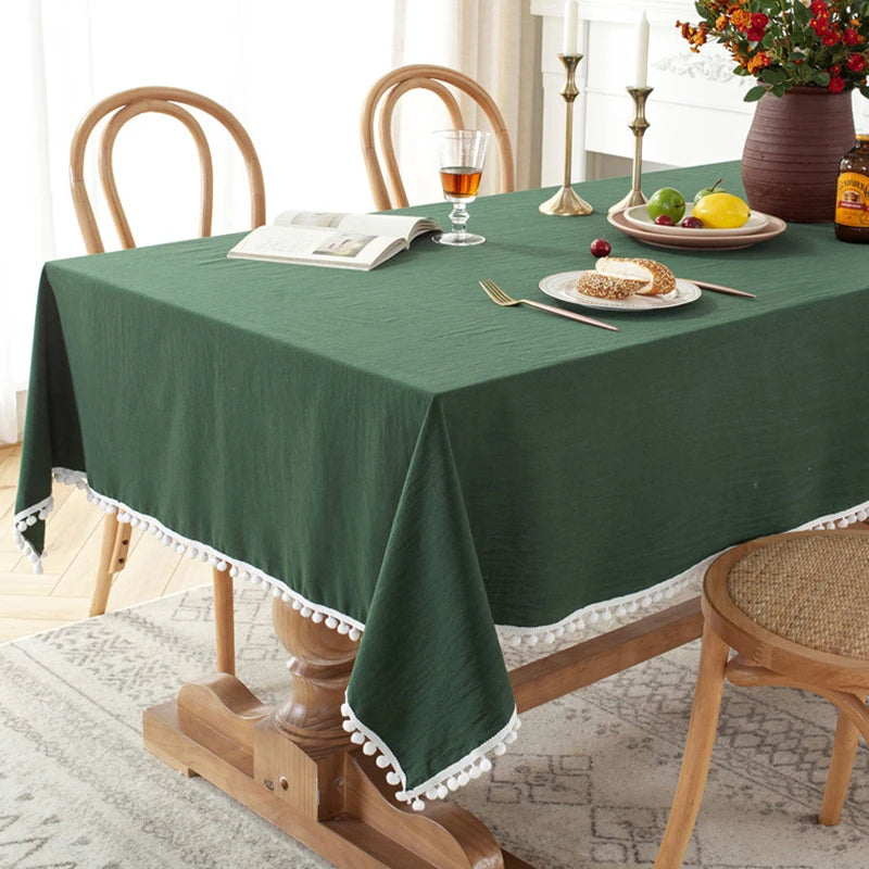 TASSEL COTTON TABLECLOTH - Washable Rectangle - Warm Gatherings
