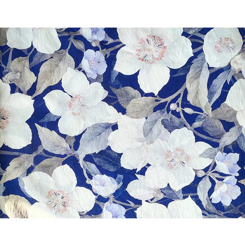 BLUE FLORAL COTTON-BLEND FABRIC - 150cm Wide, Continuous Length - Home Sewing