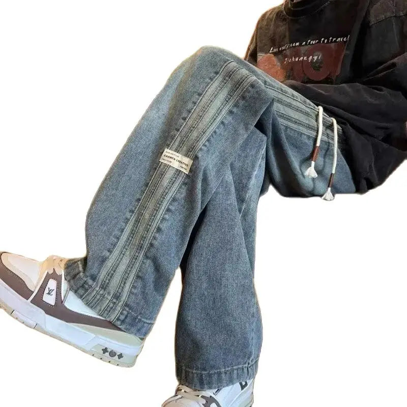 STREET DENIM - American Retro Loose Jeans - Elastic Waist, Straight Leg, 2 Colors