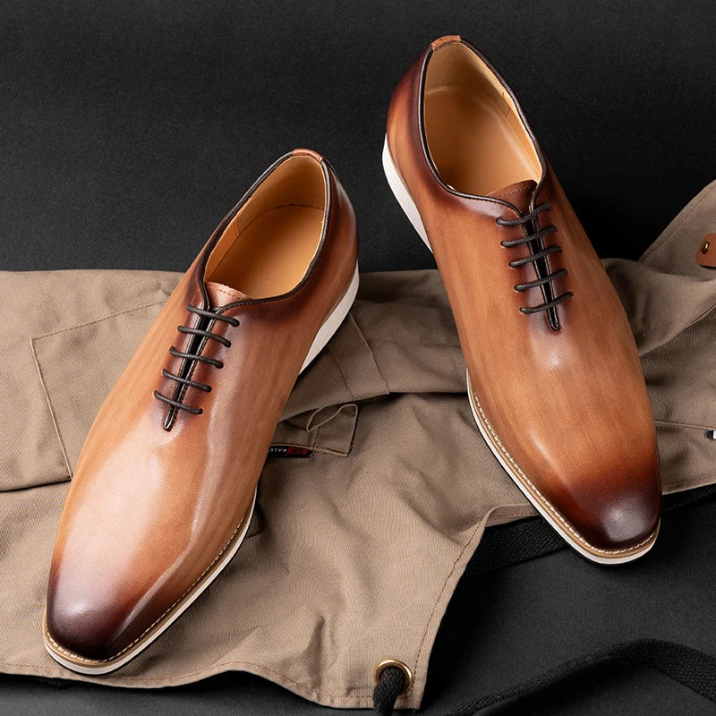 Men's Genuine Leather Oxford Shoes - Handmade Pointed Toe Business Lace-Up