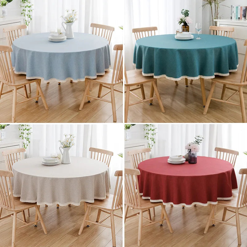 ROUND LACE TABLECLOTH - Faux Linen, Washable - Vintage Dining
