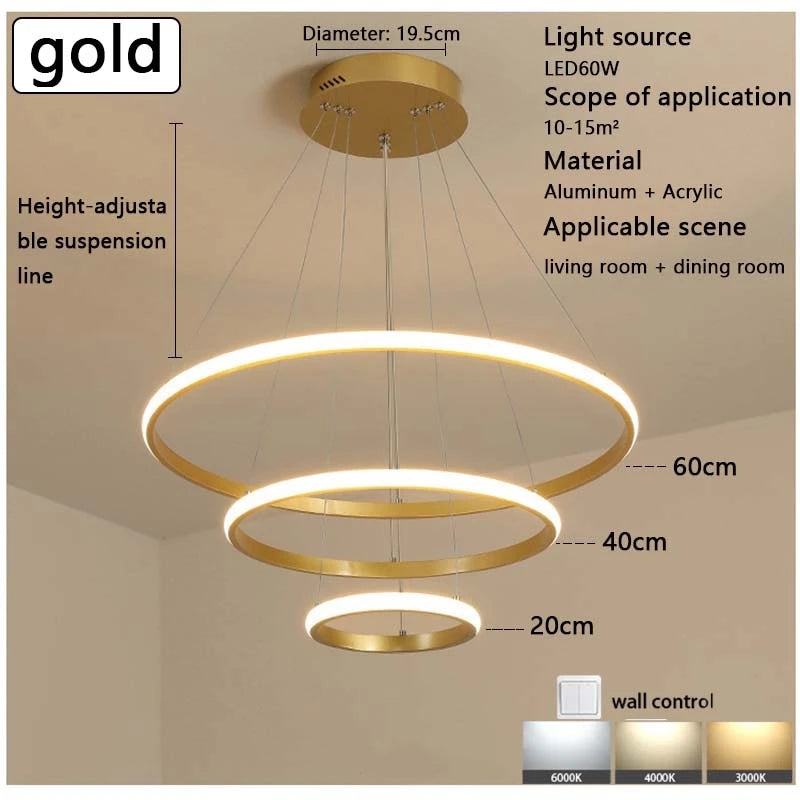 Modern Pendant Chandelier – Gold/White/Black, Dining & Bedroom