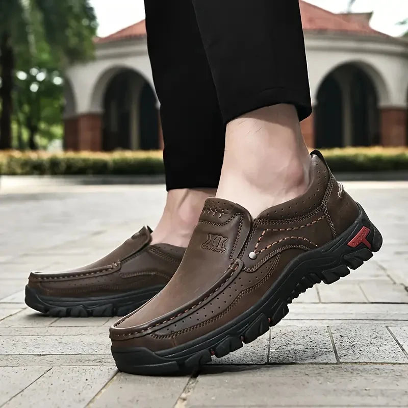 CRAFT SOLE - Men's Handmade Leather Slip-On Loafers - Casual Outdoor Moccasins, Non-Slip Walking Shoes