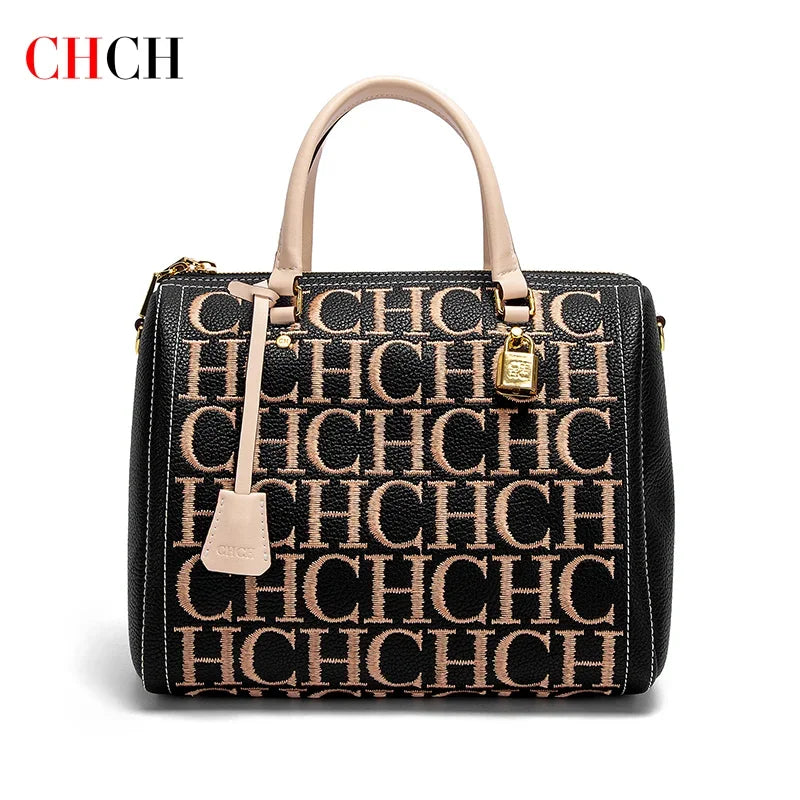 CHCH Embroidered Handbag - Vintage Letter Design Boston Bag