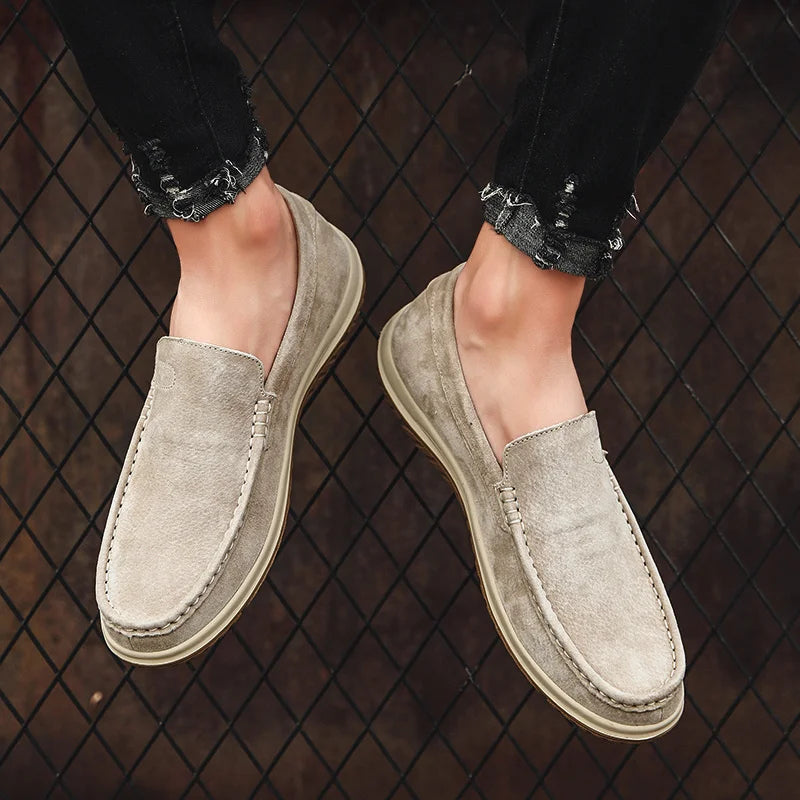 MOCCASIN DRIVE - Men's Genuine Leather Slip-On Loafers - Hand-Stitched Non-Slip Driving & Walking Shoes