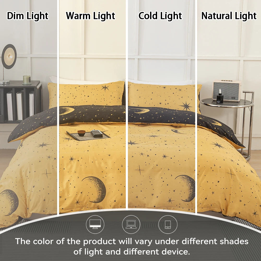 COSMIC DREAMS - Moon & Star Duvet Cover Set - Reversible, Soft & All-Season