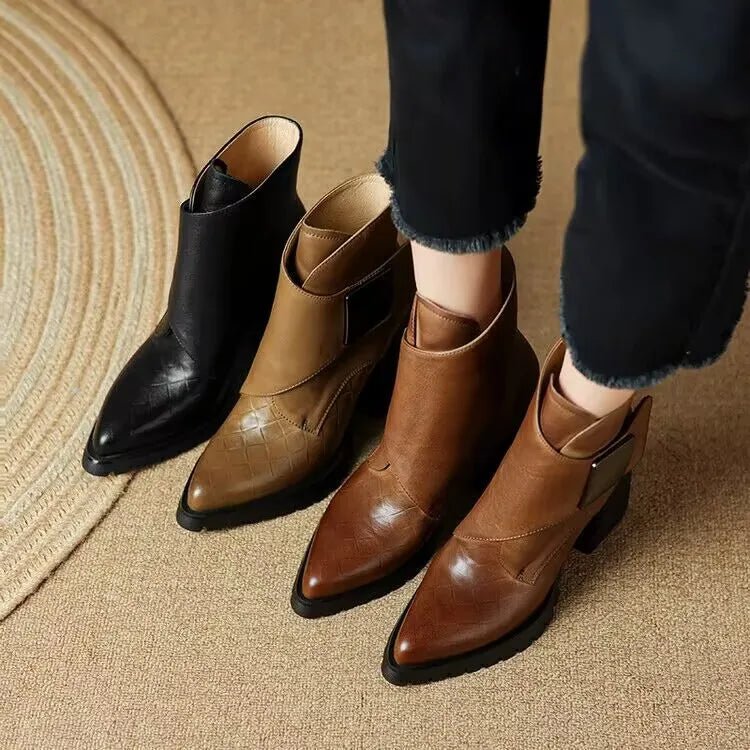 Pointed Toe Mid-Calf Boots – Square Heel