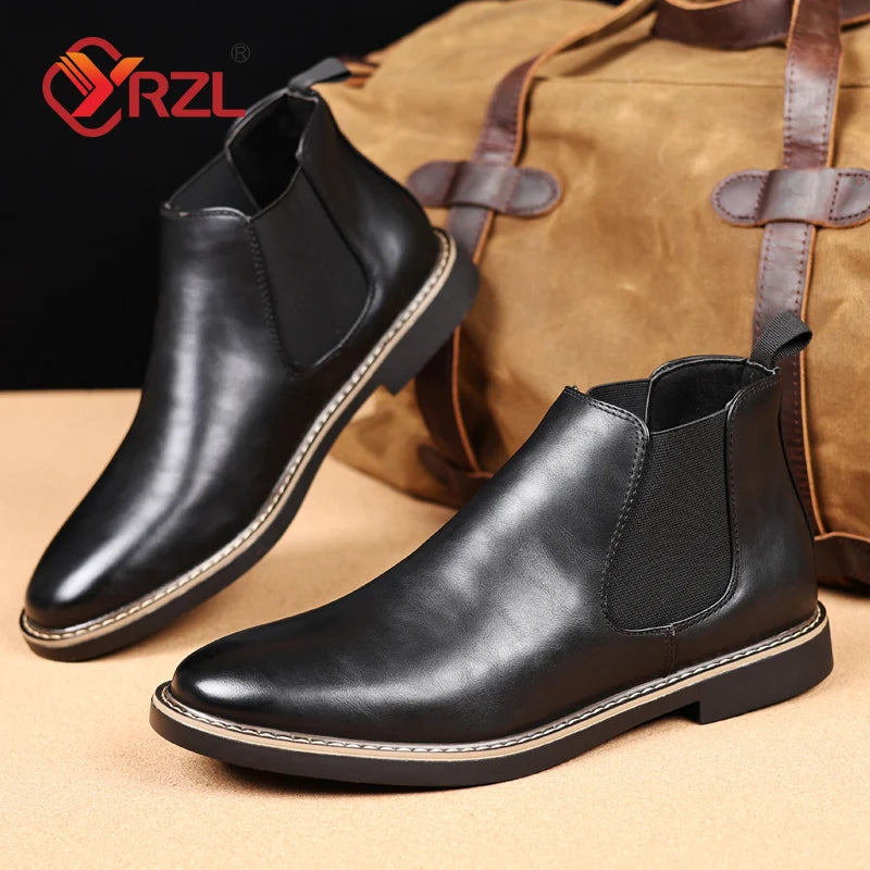 Men's PU Leather Chelsea Boots - Retro Pointed Toe Slip-On Waterproof Ankle Boots