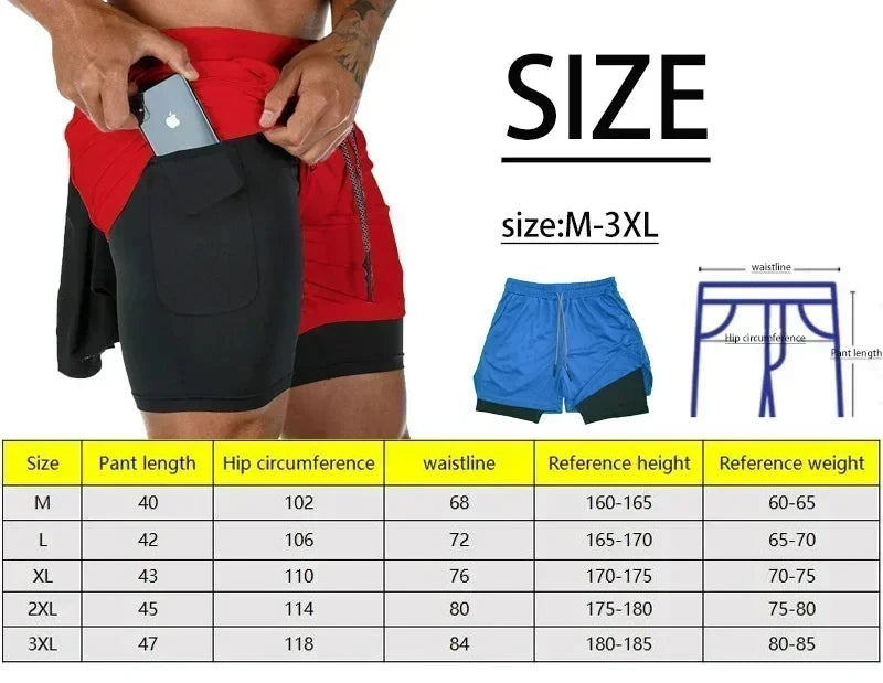 Anime Berserk Head Running Shorts Men Fitness Gym Training 2-in-1 Sports Quick Dry Workout Jogging Double Deck Summer