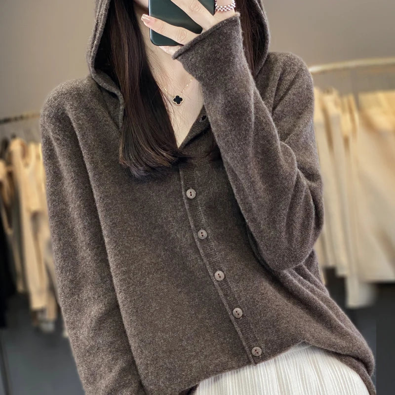 Merino Wool Hooded Cardigan