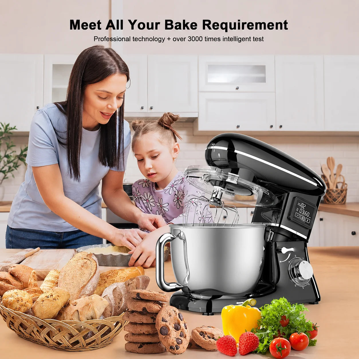 1500W Stand Mixer 6.5L - 6-Speed Kitchen Food Mixer LED