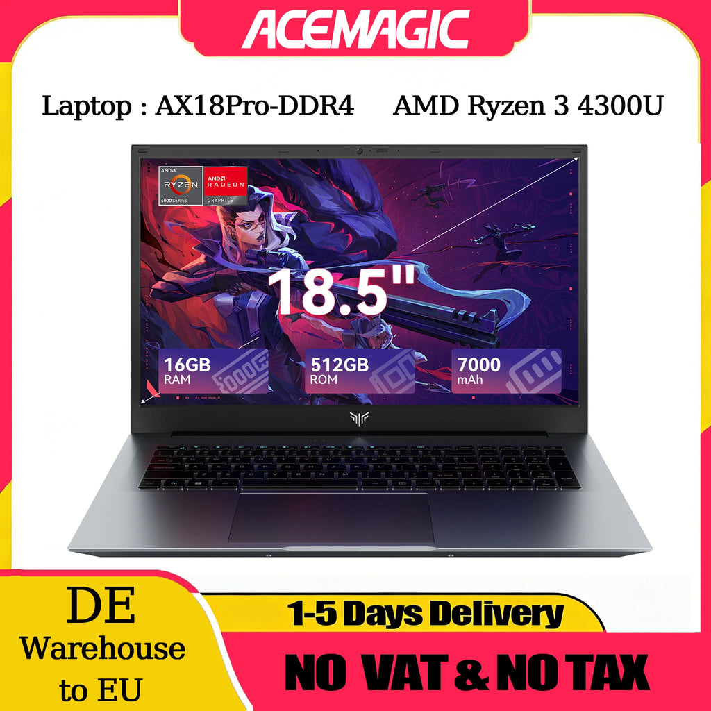 ACEMAGIC 18.5" Laptop Computer Windows 11 PRO 7000 mAh Battery AMD Ryzen 3 4300U Processor 16GB DDR4 RAM 512GB SSD Wifi5