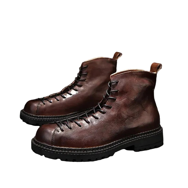 Men's Handmade Genuine Leather Motorcycle Boots - British Vintage High Top Lace-Up Winter