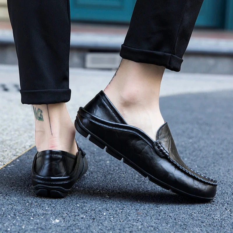 DOCK LUXE - Men's Genuine Leather Slip-On Loafers - Casual Boat Shoes, Sizes 37-47