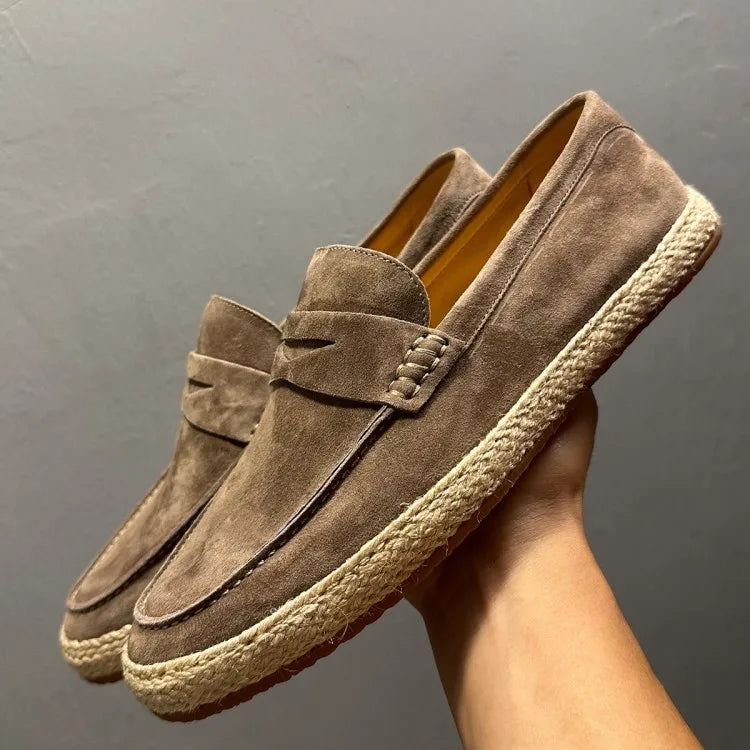 SUEDE WEAVE - Men's Cow Suede Leather Loafers - Vintage Moccasin Driving Shoes