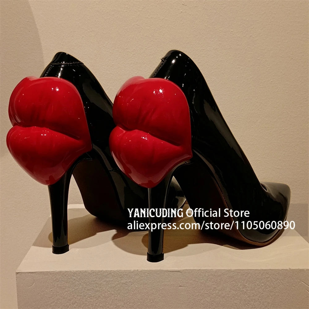 KISS KILLER - Lip Pumps - White Patent With Red Lips Heel