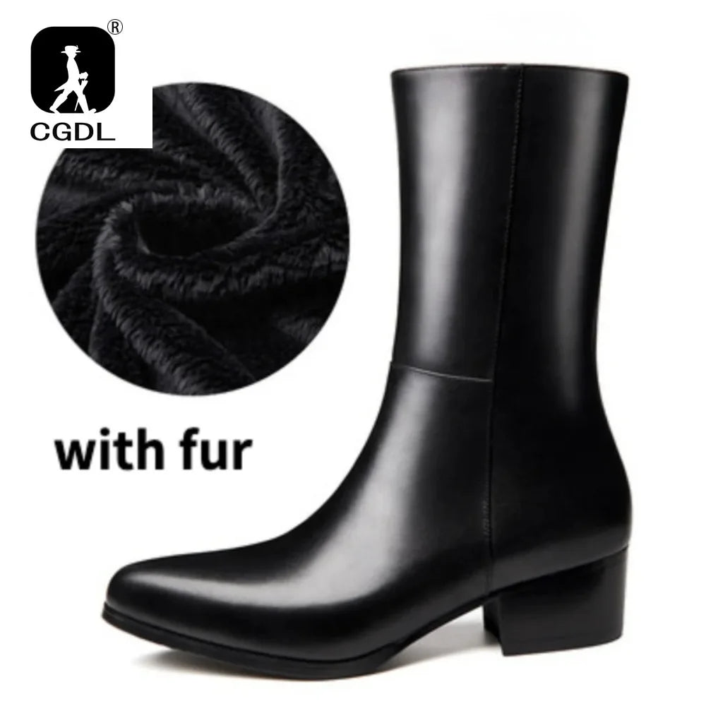 British Luxury Mid-Calf Dress Boots - Genuine Leather Pointed Toe Zip Handmade