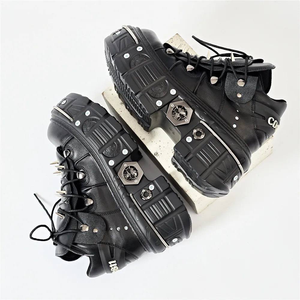 Punk Rivet Ankle Boots – Lace-Up Platform Butterfly