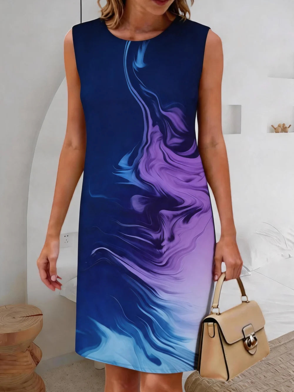 Summer Women's Sleeveless Dress 3D Printed Wave Texture Dress Elegant Sleeveless Casual Fashion Dresses Y2k Clothes for Women