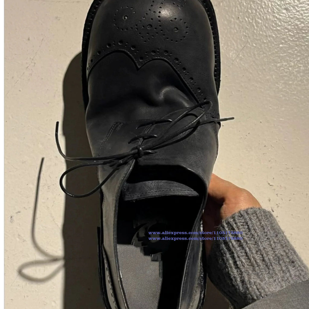 STREET BROGUE - Men's Height-Increase Vintage Brogue Oxford Shoes - Lace-Up Big Round Toe Streetwear Derby