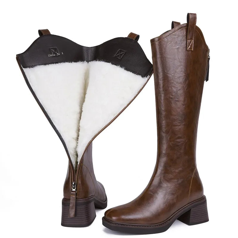 Leather Wool-Lined Boots – Western Cowboy Mid-Calf