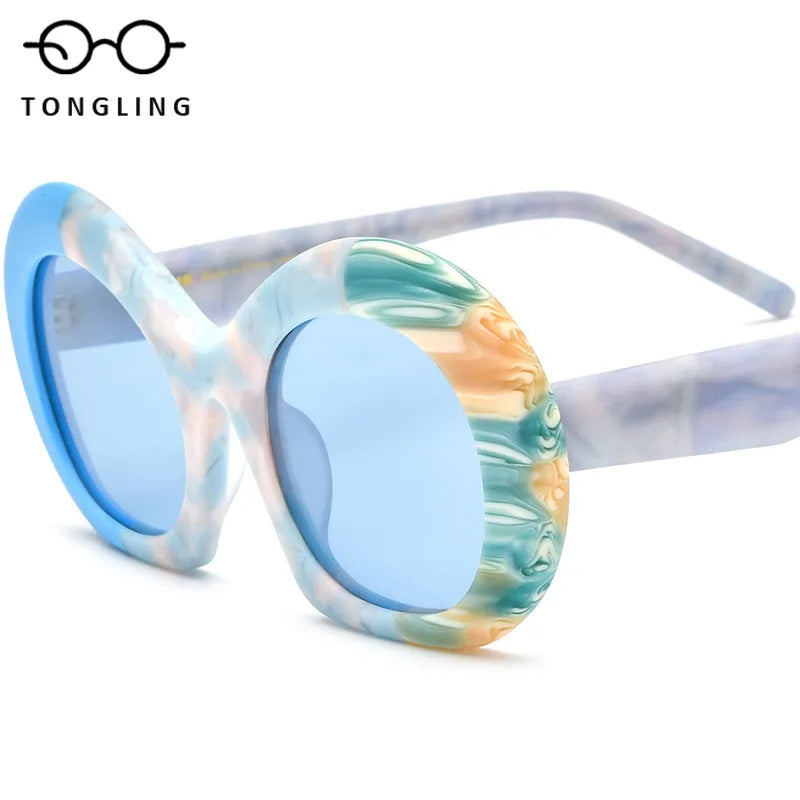 2025 New fashion color match frosted acetate cat eyes for men and women universal thick frame multi-color driving sunglasses