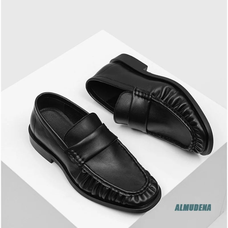 Men's Square Toe Loafers - Slip-On Waterproof Height Increasing Casual Work Shoes
