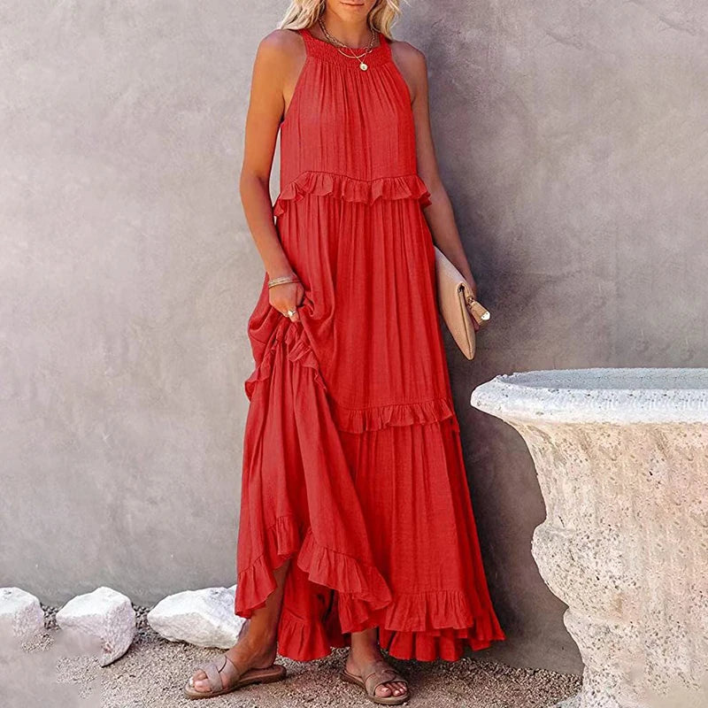 Women Casual Ruffles Long Dress 2026 Summer Elegant Sleeveless Sundress Elegant Harajuku Maxi Dress Beach Party Evening Vestido