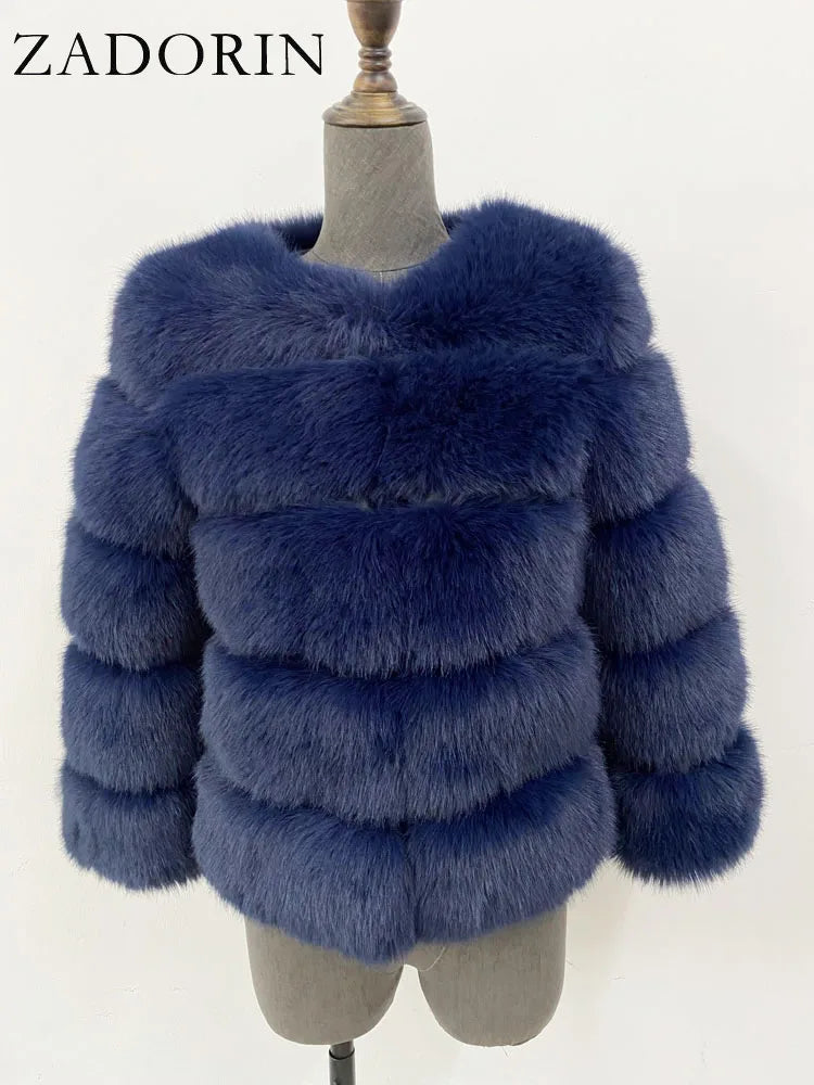 Women's Faux-Fur Jacket - Three-Quarter Sleeves - Plush Poise