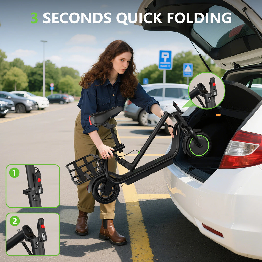 AOVOPRO ELECTRIC SCOOTER - 35 KM Range, Seat & Basket - Smart Rides