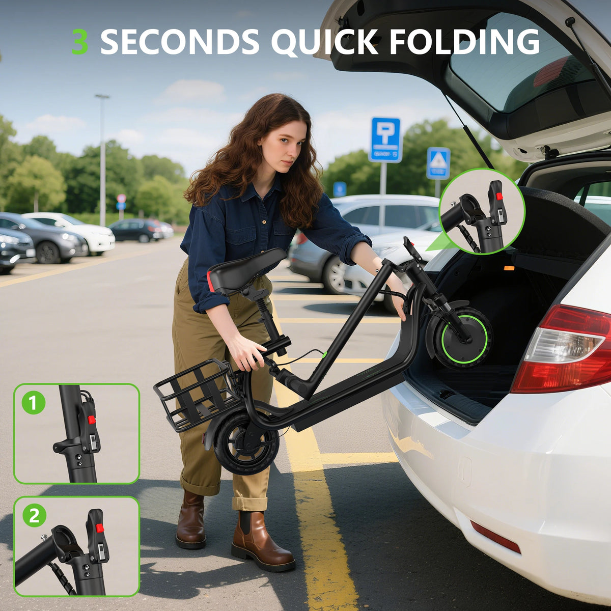 AOVOPRO ELECTRIC SCOOTER - 35 KM Range, Seat & Basket - Smart Rides