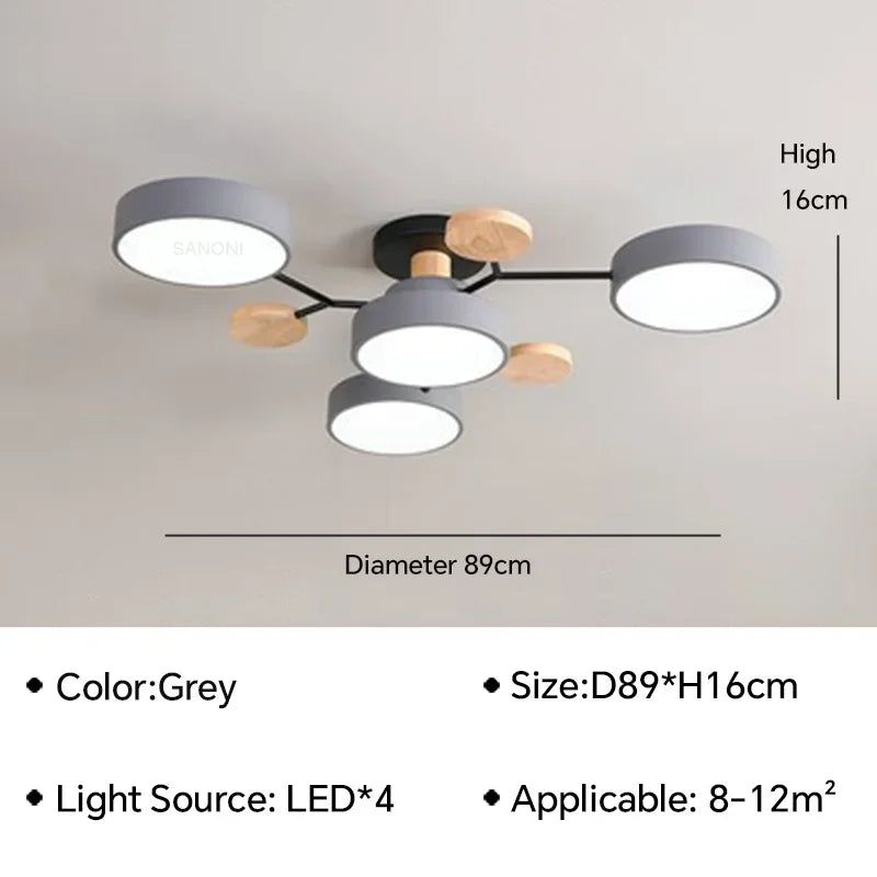 Macaron Wood Ceiling Light – 6 Colors, 1–7 Heads