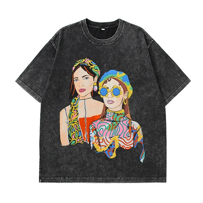 Women Leopard Letter Printed Washed T-shirt Cotton Oversized Womans Tops Fashion O-Neck Short Sleeve Tees Y2k Female Clothes