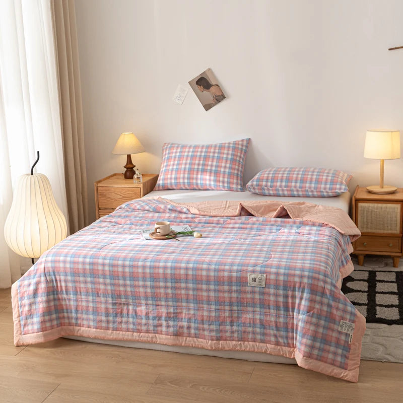 WASHED COTTON SUMMER QUILT - Long-Staple Fill, Plaid Stitch - Cool Nights