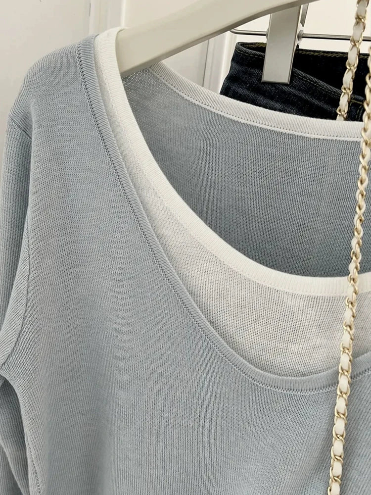 Casual Spring Autumn Women T-Shirts Merino Worsted Wool Female Knitted Pullover Long Sleeve Soft Clothing Tops Thin Outerwear