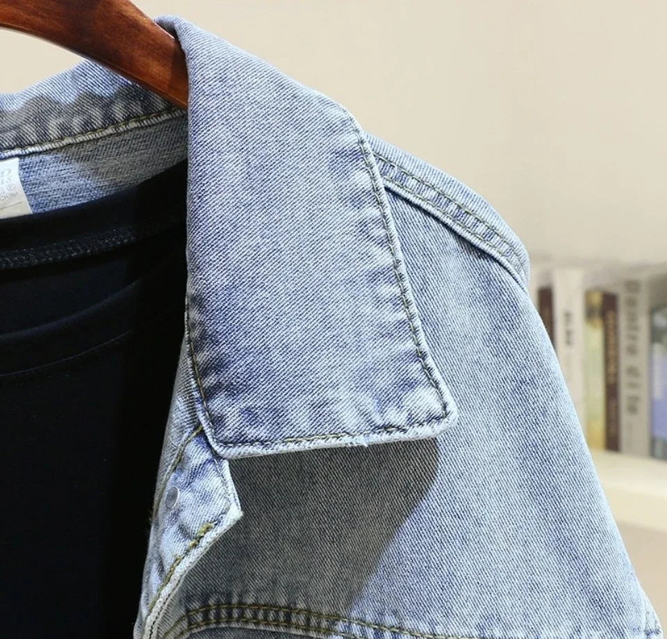 Crop Denim Jacket – Batwing Sleeve Loose Fit