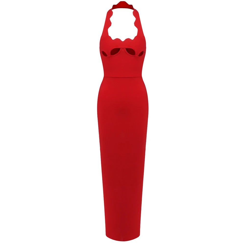 VC Black Halter Elegant Dress For Women 2025 New Summer Evening Party Celebrity Bodycon Long Dress Red Brown Prom Vestido