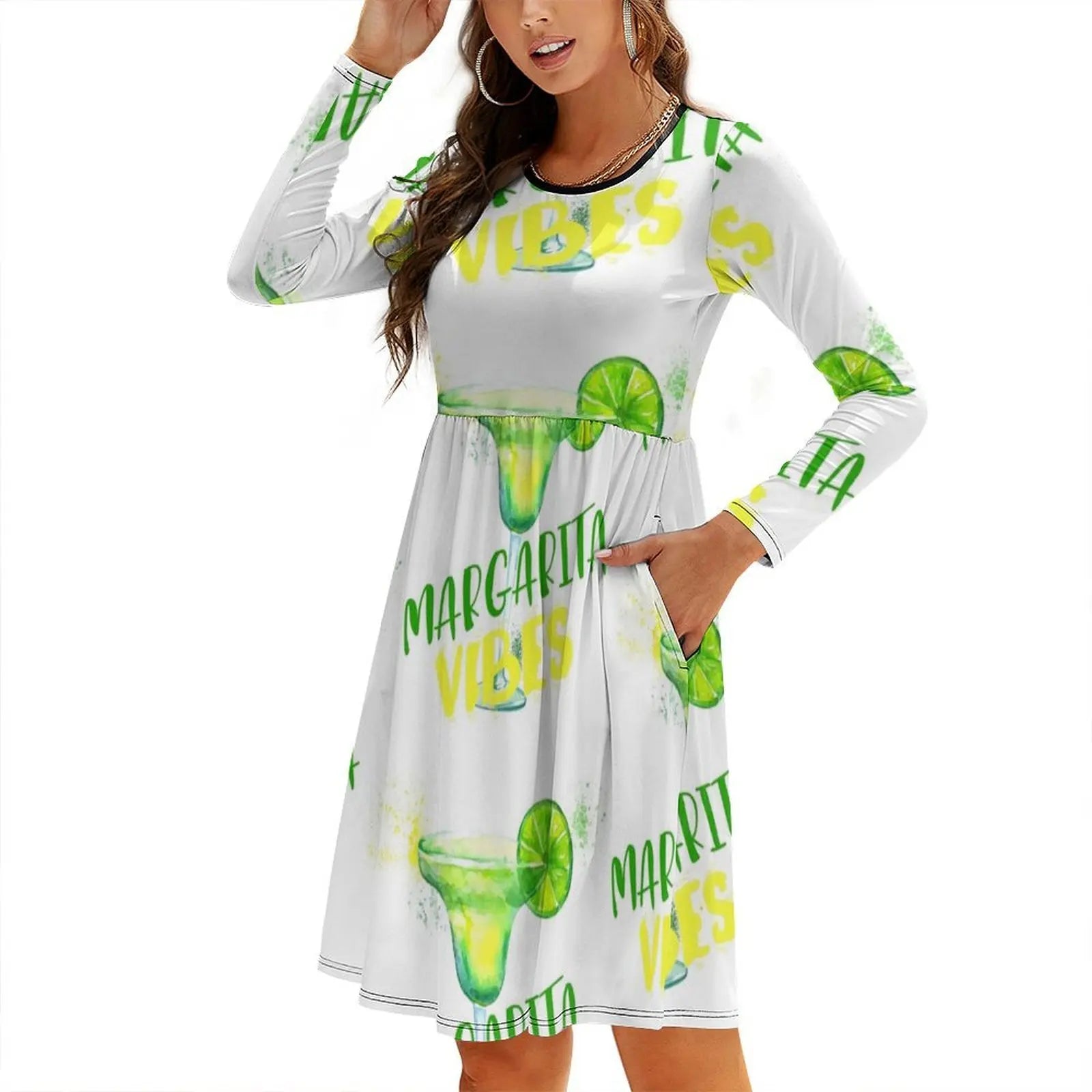 Margarita Vibes Women's Elegant Party Dress A-Line Dress With Short/Long/Sleeveless Options Margarita Tequila Cocktail Drink