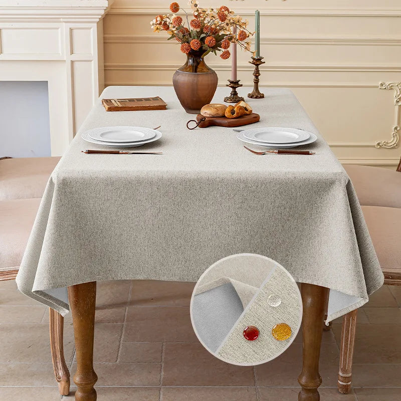 SOLID LINEN-LOOK WATERPROOF TABLECLOTH - Oil & Dust Resistant Rectangle Cover - Every Meal, No Stress