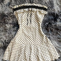 Women's Vintage Polka Dot Off Shoulder Mini Dress, Ruffle Lace Trim Strapless A Line Flare Dress, Y2K Cute Summer Party Dress 2.