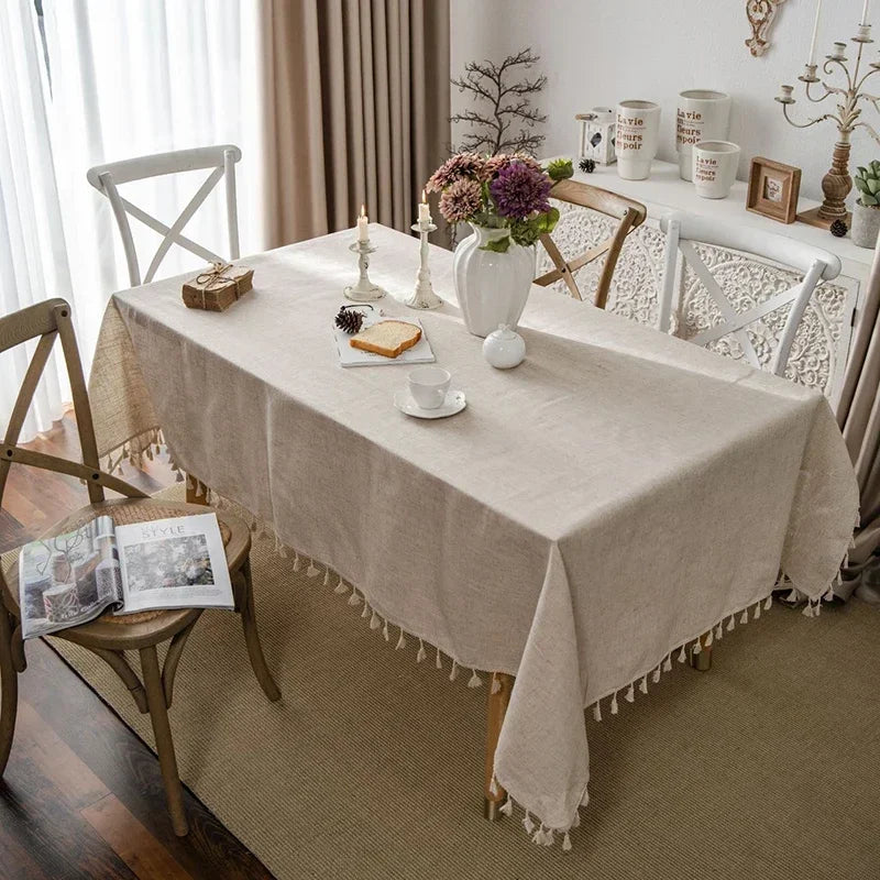 Tablecloth Rectangular Beige Table Cover with Tassel Dining Table Decoration European Tablecloths manteles de mesa rectangular