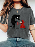 Plus Size Summer Women's Cute Little Red Riding Hood Print T-Shirt Cotton Breathable Stylish Versatile Street Style Oversized