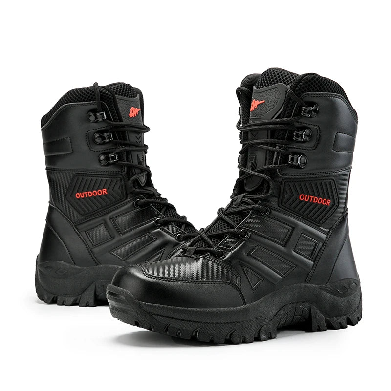 DUNE WALKER - Men's High-Top Leather Ankle Boots - Desert Combat Style