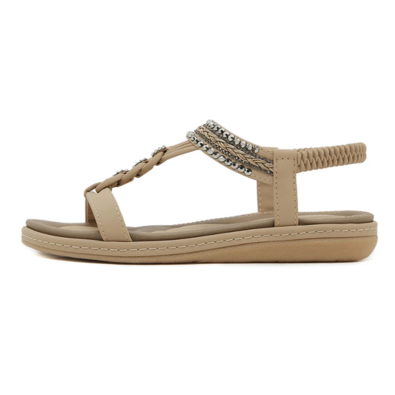 Spring And Summer 2025 New Lightweight And Comfortable Flat Sandals For Women's Elastic Straps Casual Beach Big Size Shoes